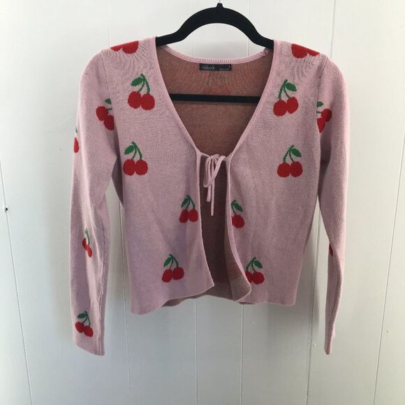 Nikka K pink cherry tie front cardigan sweater size S - Picture 1 of 4